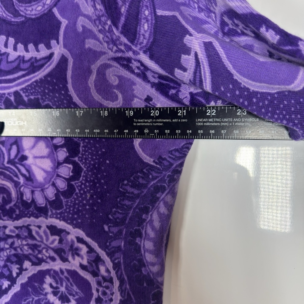 Talbots Petite XL Purple Paisley 100% Pure Cashmere 3/4 Sleeve Sweater Pullover - Picture 8 of 9